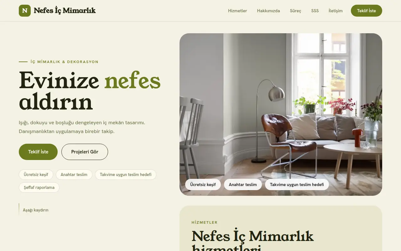 İnşaat Firması Web Sitesi — Nefes İç Mimarlık